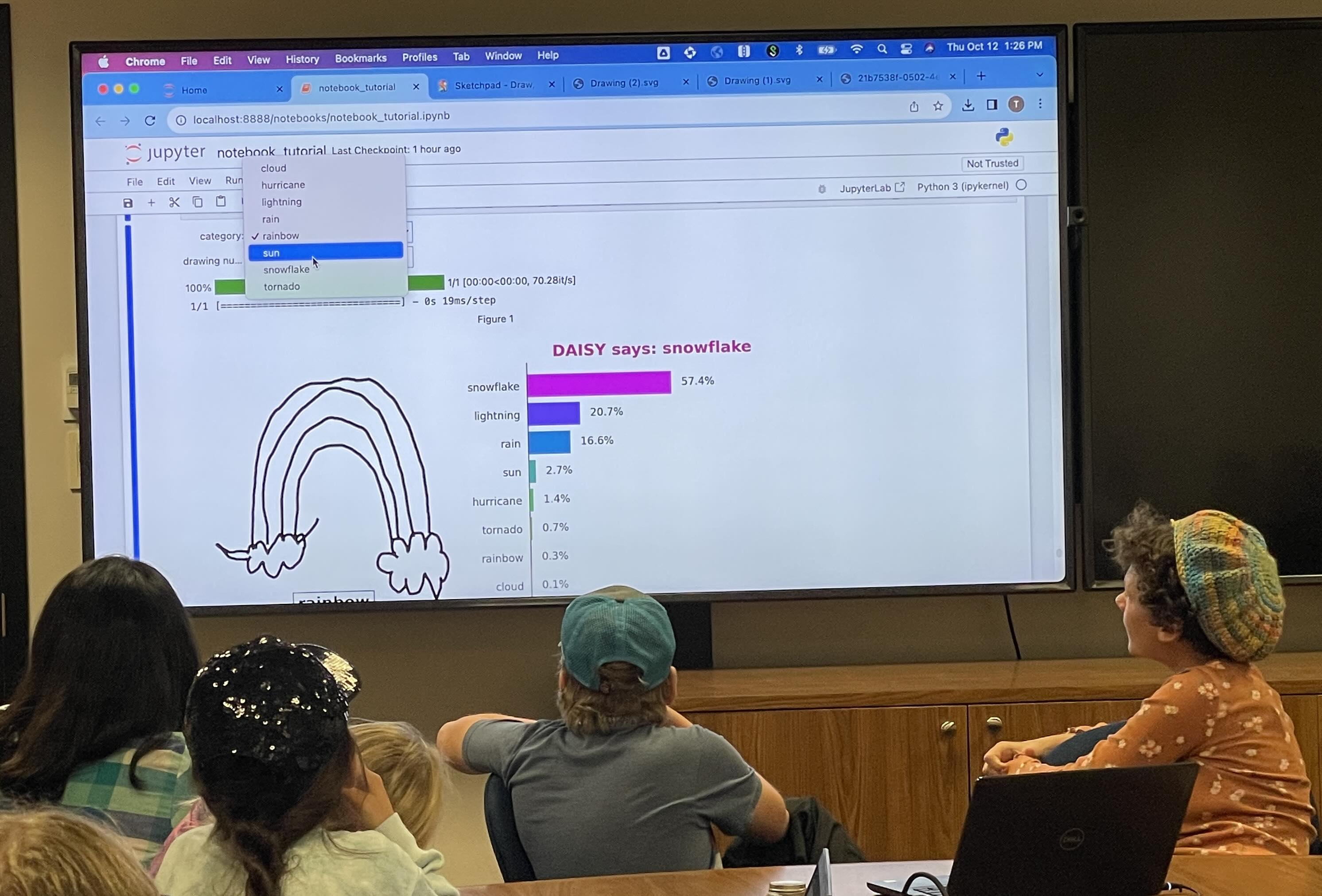 GSL/CIRES scientist Kirana Bergstrom led a Jupyter Notebook tutorial on Artificial Intelligence (AI) for 8th grade students called" Artist vs The Machine: Can You Beat an AI at Pictionary?" 