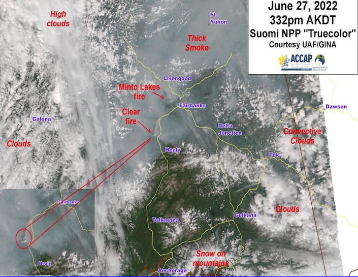 Satellite image of central Alaska that was tweeted when the smoke was at its peak.